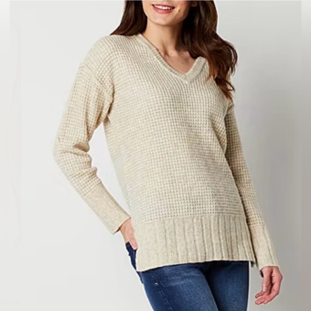 A.N.A Women's V-Neck Waffle Knit Sweater - Picture 3 of 11
